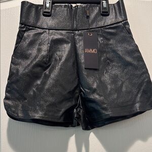 Akira Black Glitter Leather Women's Shorts with pockets